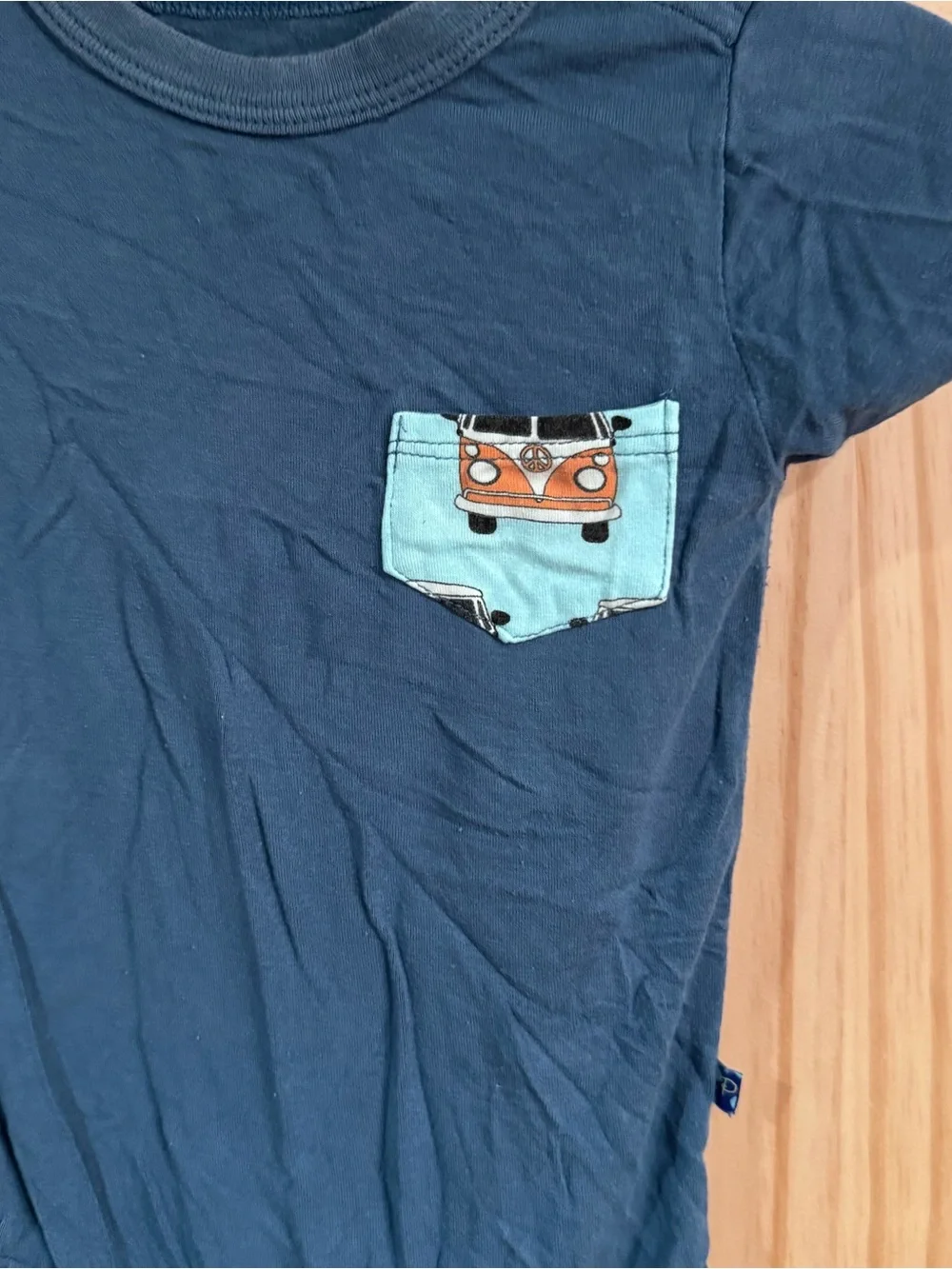 KicKee Pants Boys Blue Bamboo Van Pocket Bodysuit 18-24 Months 70s